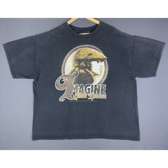 Vintage Y2K John Lennon Beatles Band Tee Imagine Black Tee 2XL Music Tour Rare - Picture 1 of 12